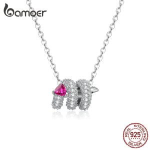 bamoer 925 Sterling Silver Glittering CZ Paved Snake Charm Necklace for Women Chain Short Necklaces Statement Jewelry BSN150