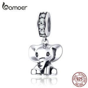 Bamoer Baby Elephant Pendant Charm Silver 925 Jewelry Original Bracelet Neckalce Cute Animal Fashion Jewelry Accessories SCC1338