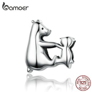 BAMOER Bear Charm Authentic 925 Sterling Silver Polar Family Animal Bead for Jewelry Making Charm Bracelet DIY Jewelry SCC1207