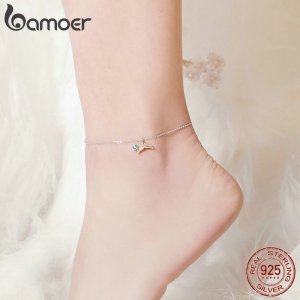 bamoer Blue Ocean Mermaid Bracelet for Ankle 925 Sterling Silver Fish Tail Foot Anklets Bracelets Jewery for Leg SCT004