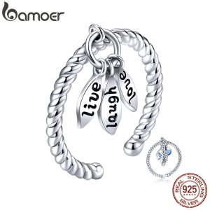 bamoer Boho Tiny Pendant Finger Ring for Women Love Live Laugh Courage Rings Vintage 925 Sterling Silver Jewelry SCR570