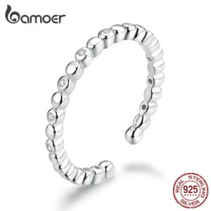 bamoer CZ Wedding Statement Finger Rings for Women Authentic 925 Sterling Silver Open Adjustable Ring Bauge Fashion BSR107