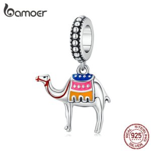 bamoer Desert Camel Pendant Charm Sterling Silver 925 Enamel Animal Charm fit 3mm Snake Bracelet Fashion Jewelry SCC1376
