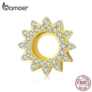 bamoer DIY Charm fit for Silver 925 Original Reflexions Bracelet Authentic Sterling Silver Gold Color Jewelry Accessories SCX107