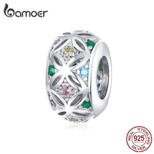 bamoer Easter Series Real 925 Sterling Silver Colorful CZ Spacer Charm for Bracelet Bangle DIY Jewelry Handmade Bijoux BSC224