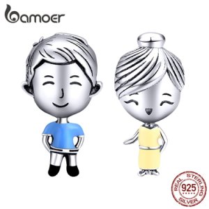 bamoer Family Collection Parents Genuine 925 Sterling Silver Mom & Dad Charm for Original Bracelet Fashion DIY Jewelry BSC174