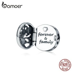Bamoer Family Tree Round Charm for Women Sterling Silver 925 Beads forBracelet Engrave Forever Love  Charms 2019 Design SCC1259