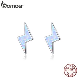 Bamoer Flash Lightning Stud Earrings for Women Sterling Silver 925 Fashion Opal Jewelry Pendientes Brincos SCE860