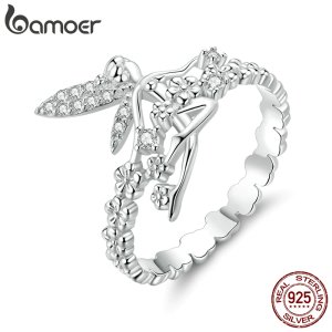 Bamoer Flower Elf Finger Rings for Women authentic 925 Sterling Silver CZ Wedding Statement Jewelry Accessories Bague BSR104