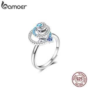 BAMOER Galaxy Star Adjustable Ring Genuine 925 Sterling Silver CZ Universe Planet Finger Ring Luxury Brand Jewelry BSR035