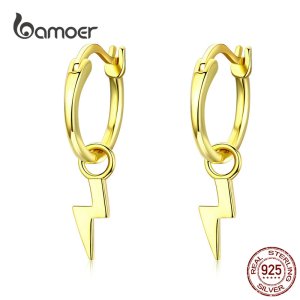 BAMOER Golden Lighting Drop Earrings for Women Real Pure 925 Sterling Silver Dangle Earring Female Silver Korean Jewelry SCE621