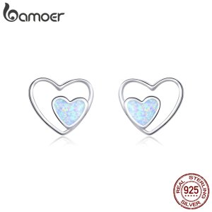 bamoer Heart in Heart Stud Earrings for Women 925 Sterling Silver Love Couple Statement Jewelry 2020 New Oorbellen SCE858