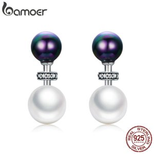 BAMOER High Quality 100% 925 Sterling Silver Double Ball Elegant Exquisite Stud Earrings for Women Fashion Silver Jewelry SCE304
