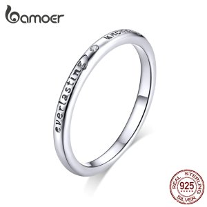 BAMOER Hot Sale 100% 925 Sterling Silver Everlasting Letter Alphabet Ring Women Luxury Sterling Silver Jewelry S925 BSR094