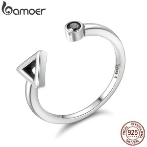 BAMOER Hot Sale 925 Sterling Silver Geometric Round & Triangle Open Finger Rings for Women Sterling Silver Jewelry Gift SCR144