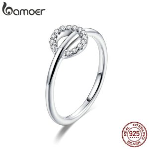 BAMOER Hot sale 925 Sterling Silver Round Circle Clear CZ Zircon Women Ring Anel Wedding Bridal Jewelry SCR495