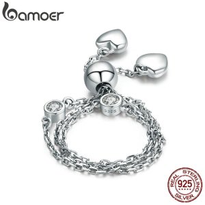 BAMOER New Arrival Real 925 Sterling Silver Glittering Pave Heart CZ Bracelet Adjustable Link Chain Bracelets Jewelry SCB032