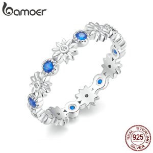 BAMOER New Arrival Wholesale Cheap Popular Flower Finger 925 Sterling Silver Ring Fashion Wedding Jewelry 3 Size BSR056