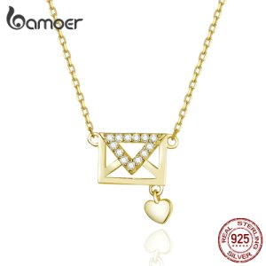 bamoer Original Design 925 Sterling Silver Envelope to Heart Necklace for Women 925 Sterling Silver Bijoux Accessories SCN379