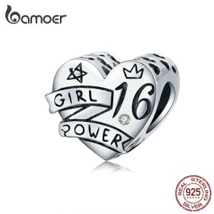 bamoer Original Desing 925 Sterling Silver 16 Years Old Charm for Bracelet Bangle Birthday Gifts Girl Power Jewelry SCC1437