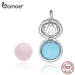 BAMOER Perfume Locket Pendant Charm for Snake Bracelet Necklace Real 925 Sterling Silver Silver Cage with Two Felt Ball SCC1198