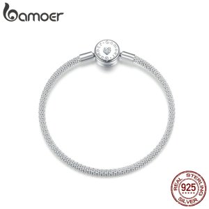 bamoer Popcorn Chain Bracelet for Beads Signature Engrave Brand Stelring Silver Jewelry Fit for Original Silver Charm BSB014