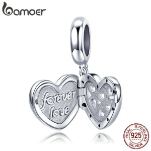 BAMOER Romantic 925 Sterling Silver Forever Love Heart to Heart Pendant Charms Fit Original Bracelets Bangles Jewelry SCC1029
