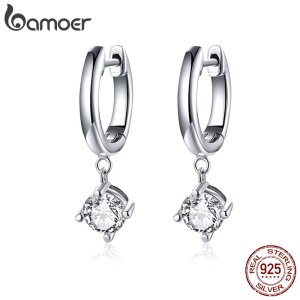 BAMOER Silver Earrings 925 Sterling Silver Clear CZ Tiny Drop Earrings for Women Wedding Jewelry Gifts Argent Brincos SCE553