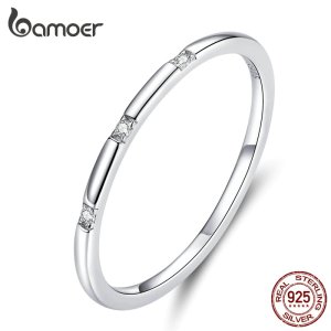bamoer Simple Minimalist Finger Rings for Women 925 Sterling Silver Stackable Band Fashion Silver 925 Statement Jewelry SCR591