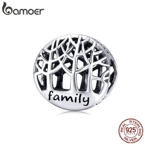 BAMOER Tree of Life Round Beads 925 Sterling Silver Family Trees Charms for European Gifts Luxury Brand DIY Jewelry SCC1144