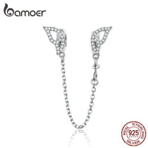 BAMOER Wings Safety Chain Silver 925 Long Metal Charms compatible for Original Snake Silver Brand Bracelet Fine Jewelry BSC083