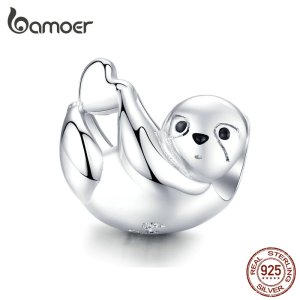 bamoer Zoo Animal Beads for Women Jewelry Original Silver Snake Bracelet Lazy Sloth Funny Silver 925 Jewelry Accessories BSC109