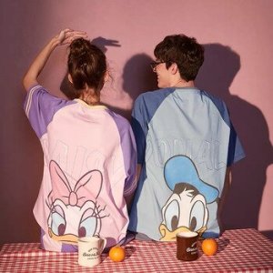 Caiyier 2020 Cotton Pajamas Set Cute Pink Mickey Print Short Sleeve Sleepwear Men Women Casual Summer Lingerie Korea Nightwear