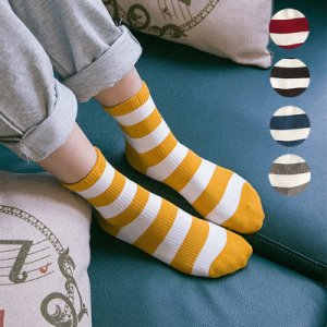 Casual Women Striped Pattern Cotton Crew Socks  Harajuku Brand Fashion Novelty Funny Yellow   Novelty