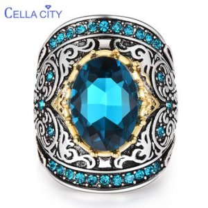 Cellacity Silver 925 Jewelry for Party Aquamarine Ring for Women Huge Oval Gemstones Hyperbole Design Size6-10 Female Gift Party
