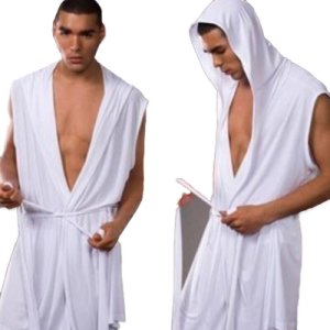 Comfortable Sexy Men Sexy Sleeveless Sleepwear Robe Hooded Bathrobe Casual Pajamas Men's Robes Robe Homewear With Underwear