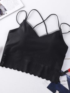 Cozy Ice Silk Crop Bra top Sexy Solid Rib Elastic Wire Free Lace Active Bras for Women Spaghetti Strap Seamless 2019 New Arrival