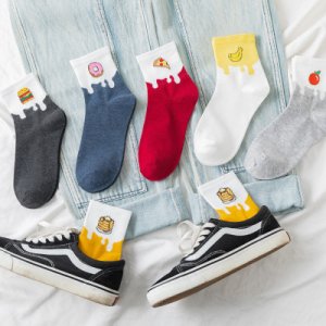 Cute Cartoon Fruit Food Patterned Women Cotton Socks Patchwork Color Casual Cotton Ankle Socks For Female Comfortable Trendy Sox