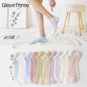 Cute girls candy color ankle socks soft cotton fishnet hollow breathable happy summer short socks