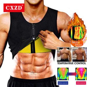 CXZD Men Neoprene Sauna Suit Hot Body Shaper Corset for Weight Loss with Zipper Waist Trainer Vest Tank Top Workout Shirt