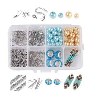 DIY Jewelry Making Set Findings Steel Curb Chains Seed Beads Handmade Links Loom Pattern Glass Pearl Beads Mixed Color 11x7x3cm