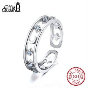 Effie Queen Crystal Adjustable Finger Ring  925 Sterling Silver With AAAA Zircon Moon Star Shape Ring Jewelry Gift BR159
