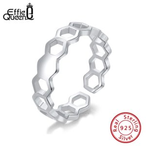 Effie Queen Geometric Adjustable Finger Rings Real  925 Sterling Silver Simple Rings For Female Jewerly Party Gift BR142