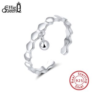 Effie Queen Simple Adjustable Geometric Rings Small Ball Finger Ring 925 Sterling Silver For Women Jewerly Wedding Gift BR144