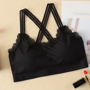 EFINNY Beauty Back Tube Top Ice Silk Women Bra Breathable Wrapped Chest Cross Seamless Lace Bras