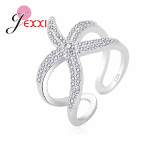 Factory Price 925 Sterling Silver Brand Jewelry Paved Full White CZ Zircon Stone Cute Seastar Adjustable Rings for Girls