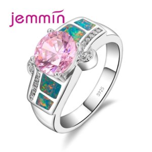 Fashion Geometric Blue Fire Opal Rings for Women/Men Wedding Jewelry 925 Sterling Silver Pink CZ Engagement Ring
