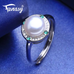 FENASY 925 Sterling Silver Rings For Women Pearl Jewelry Green Crystal Boho Rings Freshwater Pearl Engagement Promise Ring