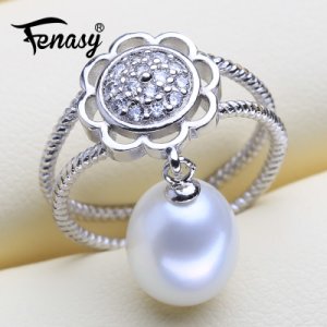 FENASY engagement ring Pearl Jewelry flower rings for women beads and gemstone ring female bijoux femme Fine Jewelry