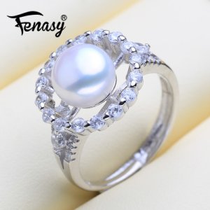 FENASY Natural Freshwater Pearl Rings 925 Sterling Silver Ring Real Pearl Rings For Women Round Flower Party Ring Fine Jewelry